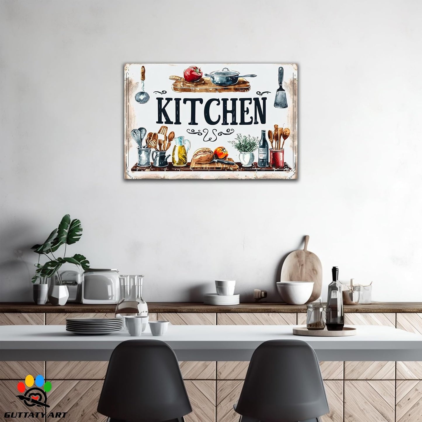 GUTTATY Farmhouse Wall Art, Rustic Kitchen Decor, Ready to Hang Canvas Print, Retro Posters Prints for Dining Room, Home Kitchen, Restaurant Painting 2436 Inch
