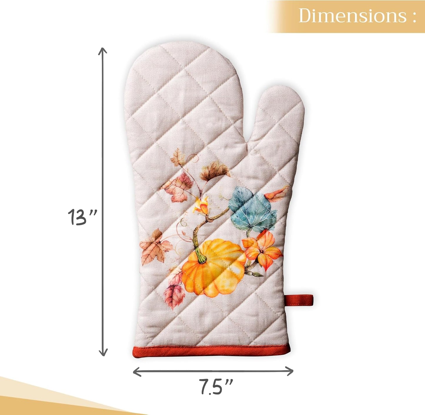 Maison d' Hermine Oven Gloves 100% Cotton Oven Mitt 7" x 13" with Loop Heat Resistant BBQ Cooking Gloves for Thanksgiving Christmas Decorations Baking Handling Hot Pans (Pack of 1, Potiron)