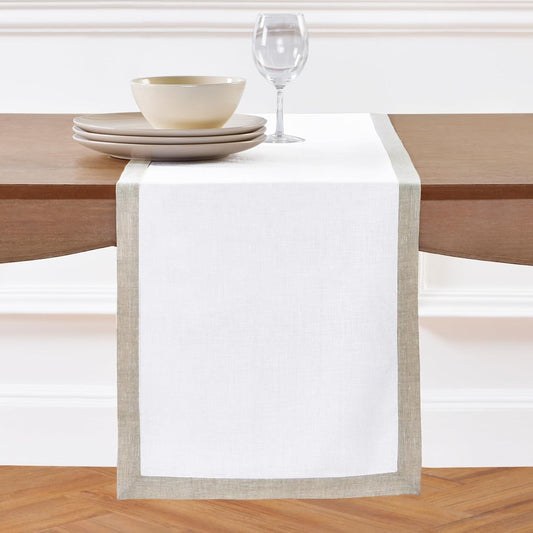 Solino Home Linen Table Runner 36 Inches - 100% Pure Linen Light Natural and White Short Table Runner 14 x 36 Inch Ideal for Dresser and Coffee Tables - Fall, Autumn, Halloween, Thanksgiving - Classic