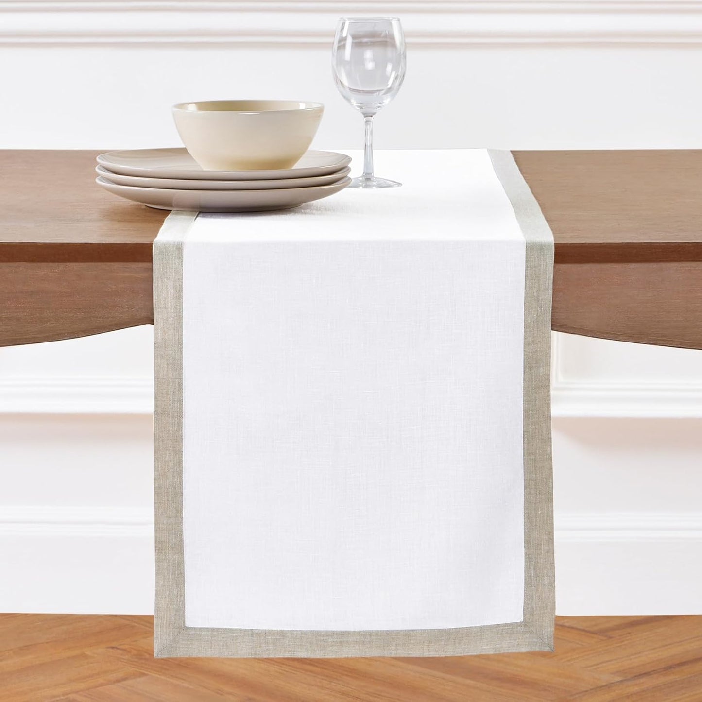Solino Home Linen Table Runner 120 Inches Long - 100% Pure Linen Light Natural and White Dining Table Runner 14 x 120 Inch for Fall, Autumn, Halloween, Thanksgiving - Classic