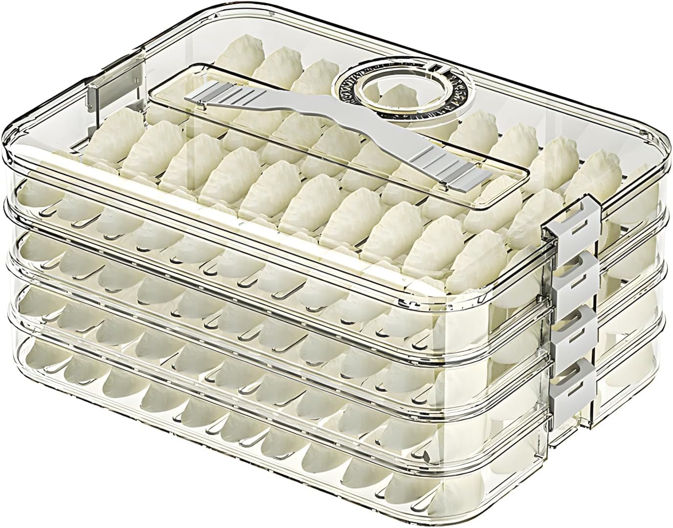 Food Storage Containers with Lids,4-Layer Plastic Cookie Storage Containers Airtight,Stackable Cookie Carrier for Transport Dumpling Storage Box,Green