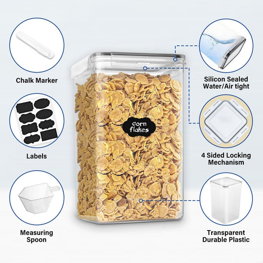 2-Piece Extra Large Food Storage Containers (6.5L/Each) Airtight Pantry Storage Containers Organiser Dry Food Canisters Plastic Leak-proof Canisters for Home & Kitchen with Labels & Pen