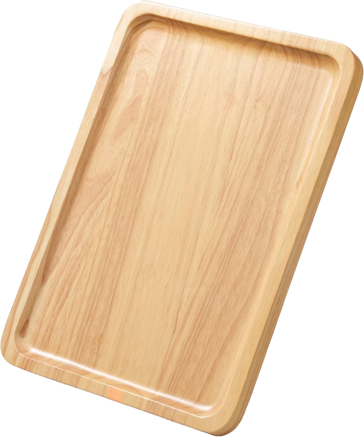 Rectangular Wooden Serving Tray, 12.6" x 8.7" with Side Handles, Natural Solid Wood Platter for Bread, Fruits, Snacks & Dessert, Modern Rustic Easy-to-Carry Tray for Home & Kitchen Use