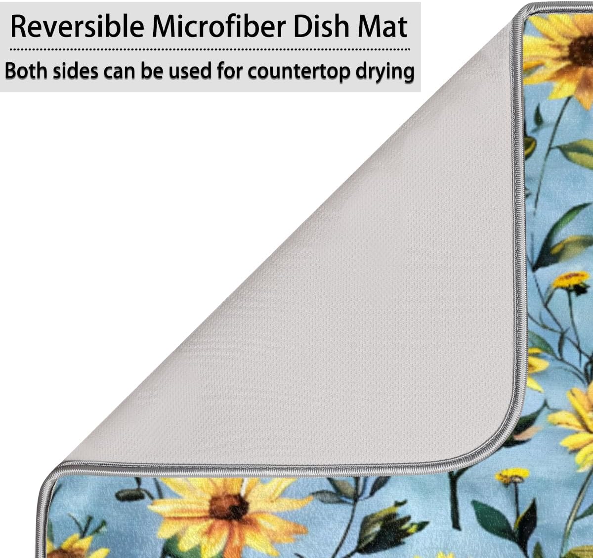 Hexteria Sunflower Dish Drying Mats for Kitchen Counter, Quick Dry Dish Mat 16 x 18 Inches, Dishes Draining Mats Foldable Dish Rack Pad, Sunflower