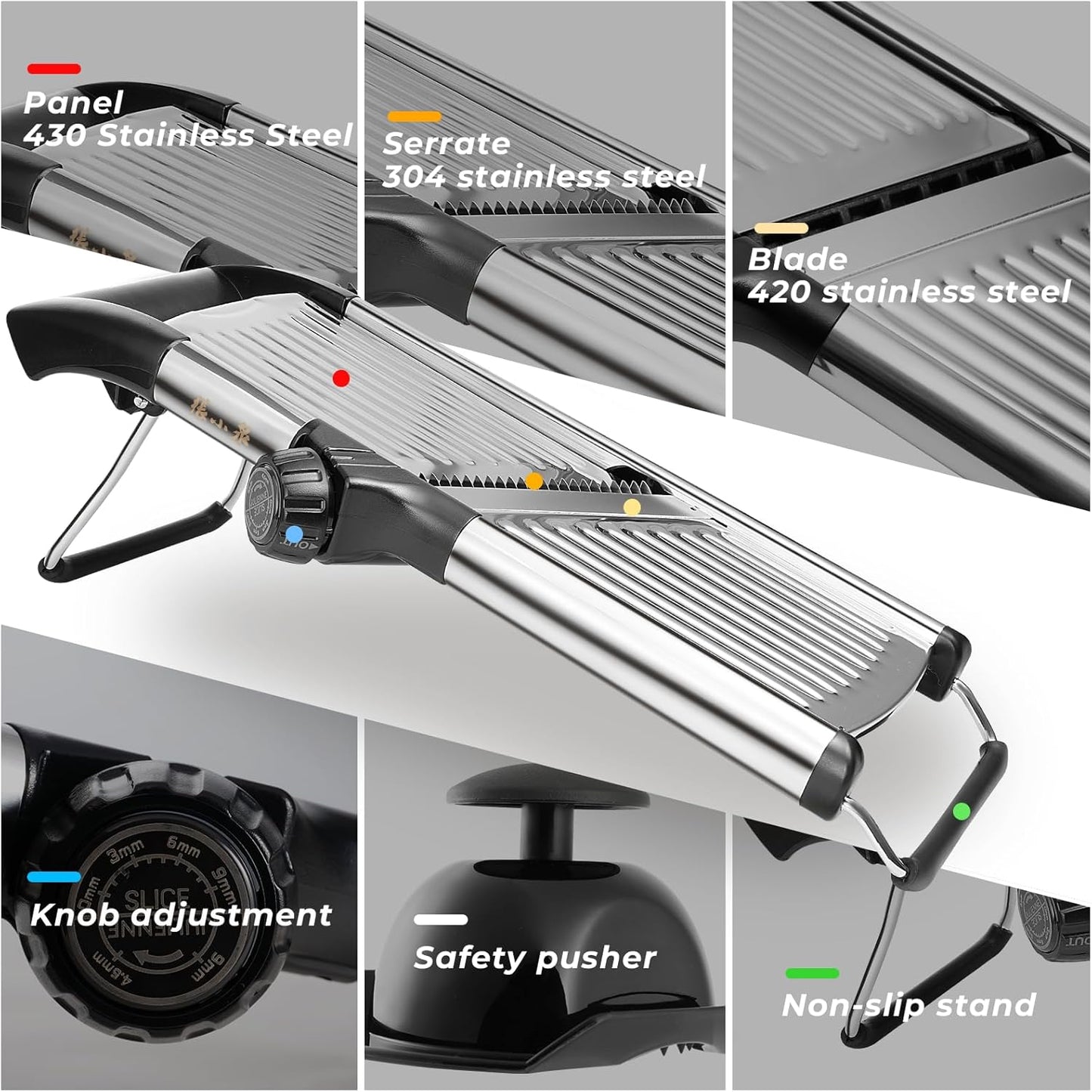 ZHANG XIAO QUAN SINCE 1628 Mandoline Food Slicer for kitchen, Adjustable Stainless Steel Mandoline Vegetable slicer Julienne, Onion Potato Chip French Fry vegetable slicer