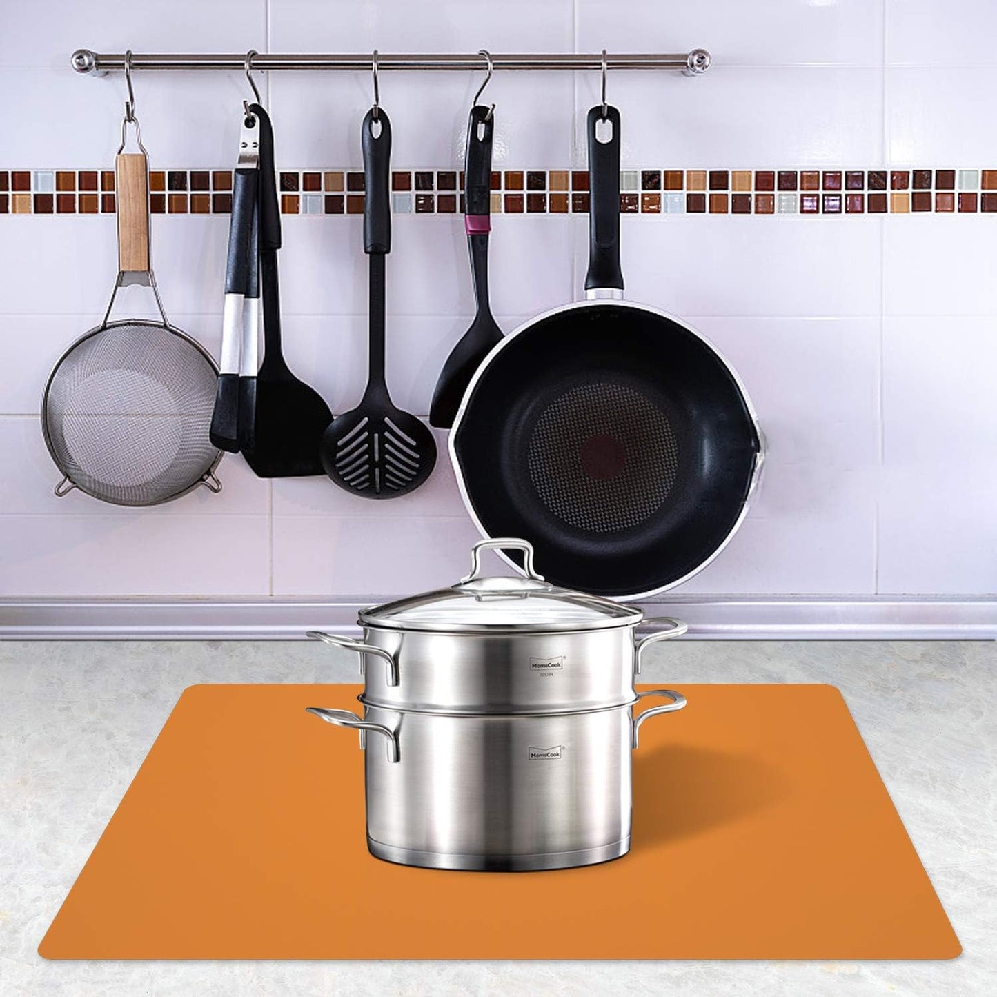 Silicone Placemats, Food-Grade Non-Slip Waterproof, Dining, Stain Resistant, Countertop Protector, Kitchen Counter Mat, Heat Resistant, Baking mat Dishwasher Safe (23.6"×15.7"-1pack, Orange)