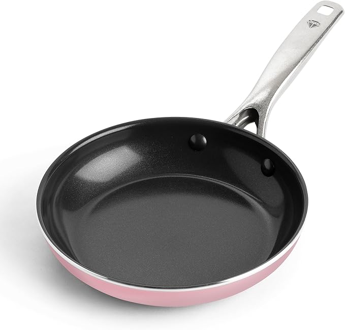 Blue Diamond 8" Nonstick Frying Pan Skillet, Ceramic Diamond Infused PFAS-Free, Dishwasher & Oven Safe, Stay Cool Handle, Durable Non Toxic Metal Utensil Safe, Egg & Omelet Pan, Pink