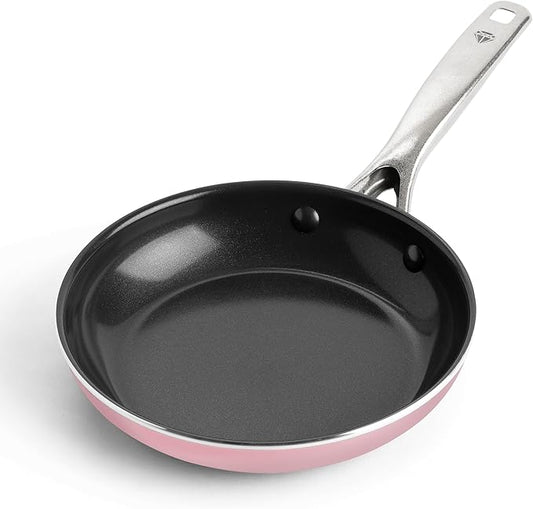 Blue Diamond 8" Nonstick Frying Pan Skillet, Ceramic Diamond Infused PFAS-Free, Dishwasher & Oven Safe, Stay Cool Handle, Durable Non Toxic Metal Utensil Safe, Egg & Omelet Pan, Pink