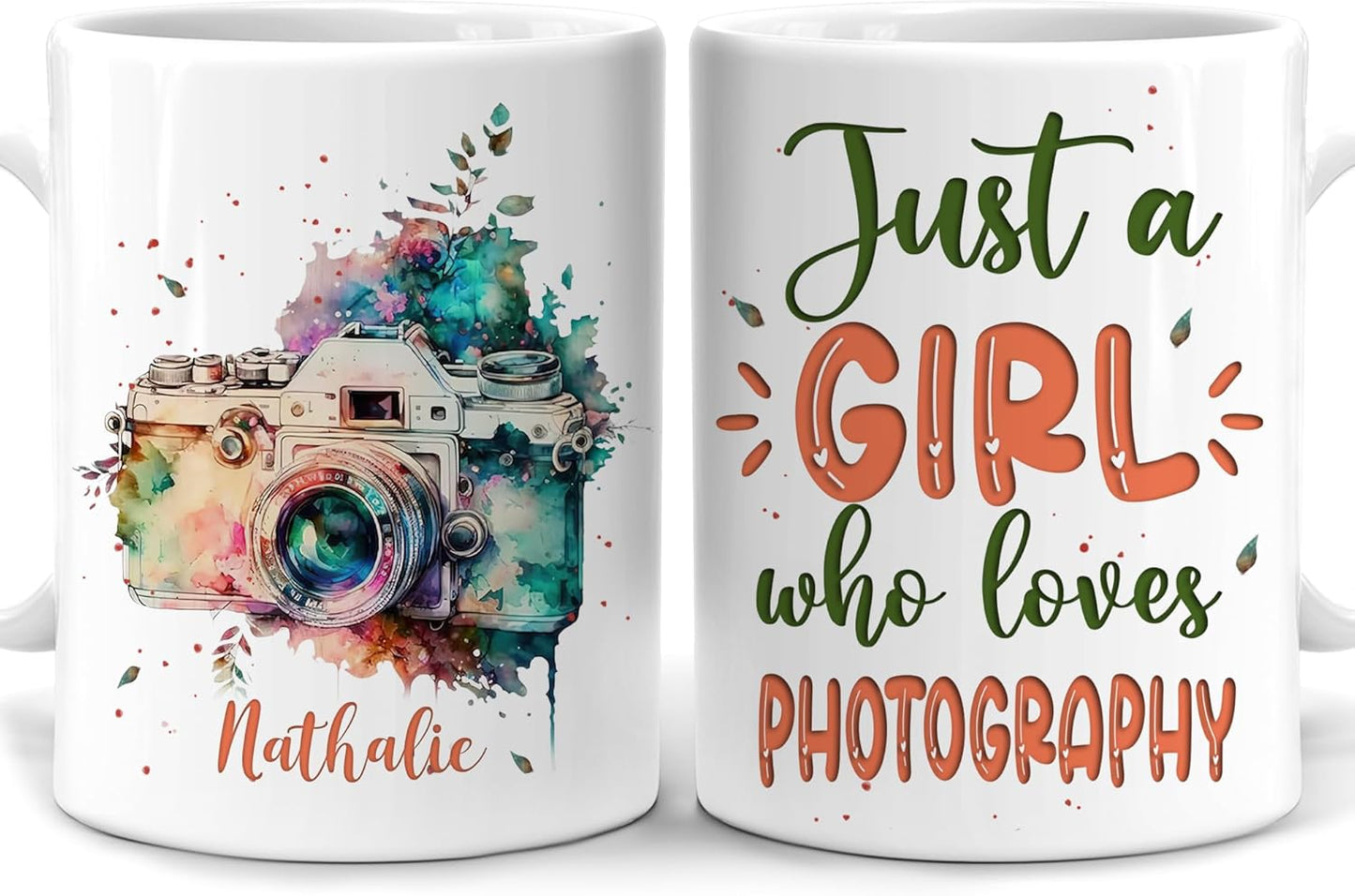 Hyturtle Personalized Gifts Photography Lover - Just A Girl Who Loves Photography Custom Name Ceramic Coffee Mug Cup 11oz - Perfect Idea Gifts For Women, Girl Daughter On Birthday, Christmas