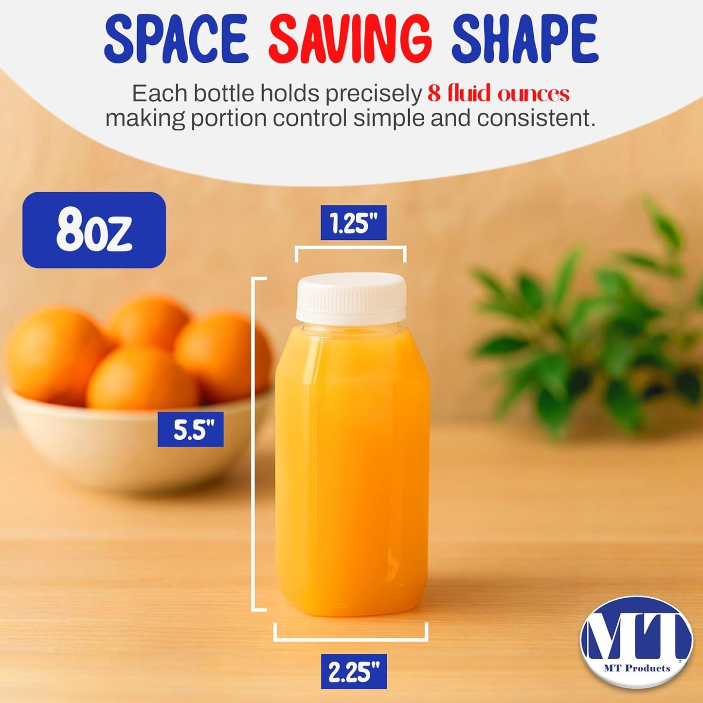 MT Products PET Plastic Juice Bottles 8 oz. - Clear Take-out Containers (Pack of 12) - Made in USA