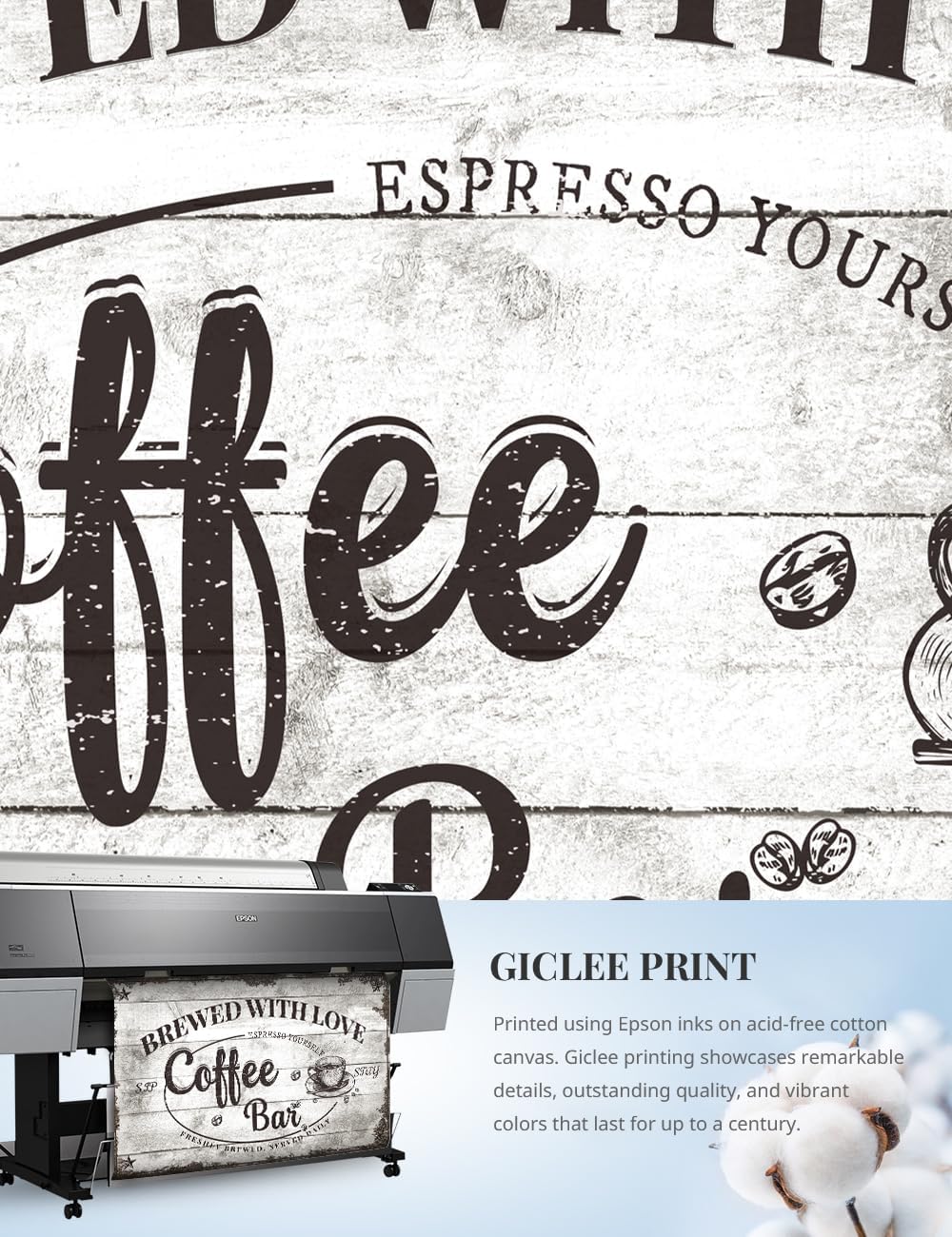 IPIC - Vintage Coffee Bar Sign Brewed with Love, Farmhouse Style Canvas Wall Art for Cafe, Large Wall Decor Gift for Family or Friends, Ready to Hang, Made in USA