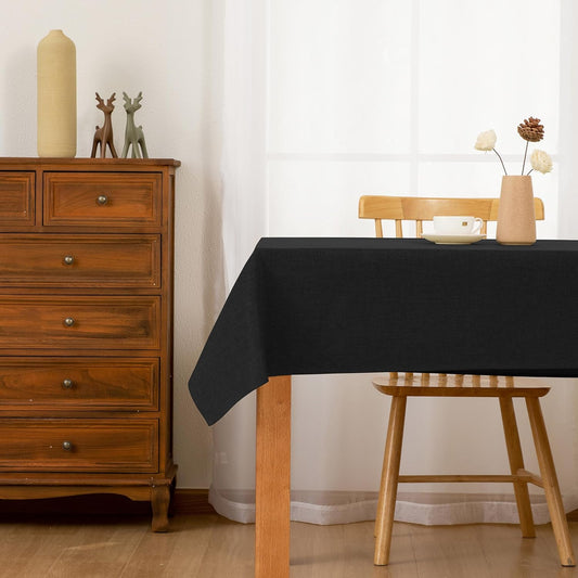 Hiasan Faux Linen Rectangle Tablecloth - Wrinkle and Stain Resistant Washable Table Cloth for Kitchen Dining Room Holiday Table Cover for Party Dinner, Black, 54 x 80 Inch