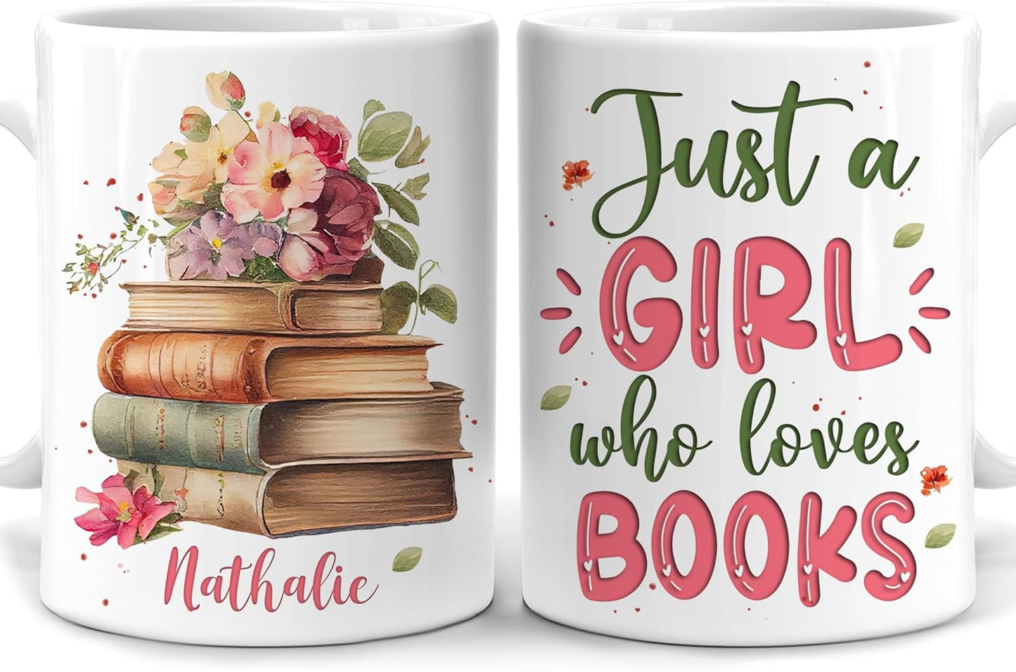 Hyturtle Personalized Gifts Book Lover - Just A Girl Who Loves Books Custom Name Ceramic Coffee Mug Cup 11oz - Reading Book Lovers Gifts For Women, Girl Daughter On Birthday, Christmas