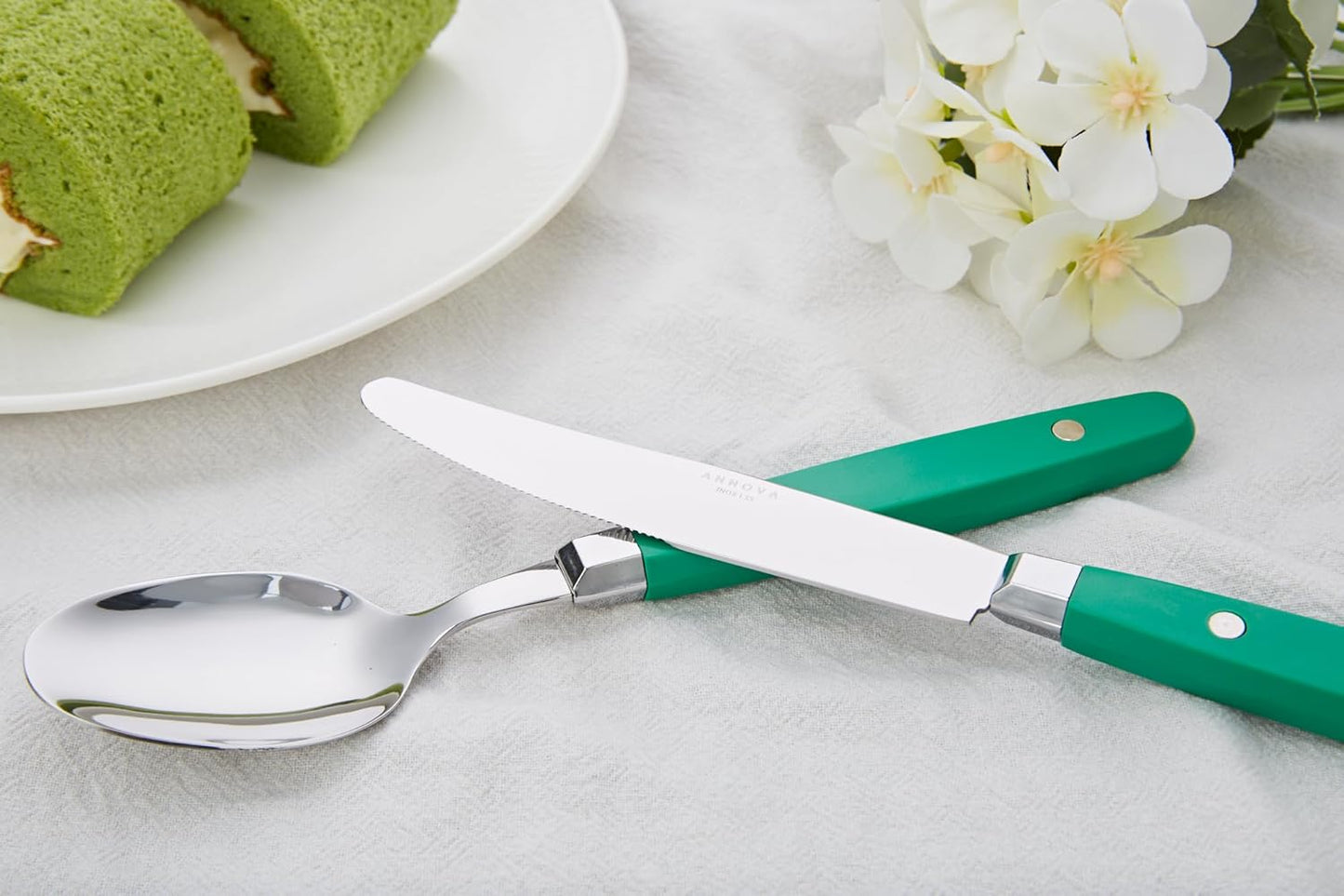 ANNOVA Silverware Set, Retro/Rivet Colorful Stainless Steel Tableware Kitchen Flatware Set Utensils, Includes Dinner Knives, Forks, Spoons, Salad Forks & Dessert Spoons (Green, 20 Pieces)