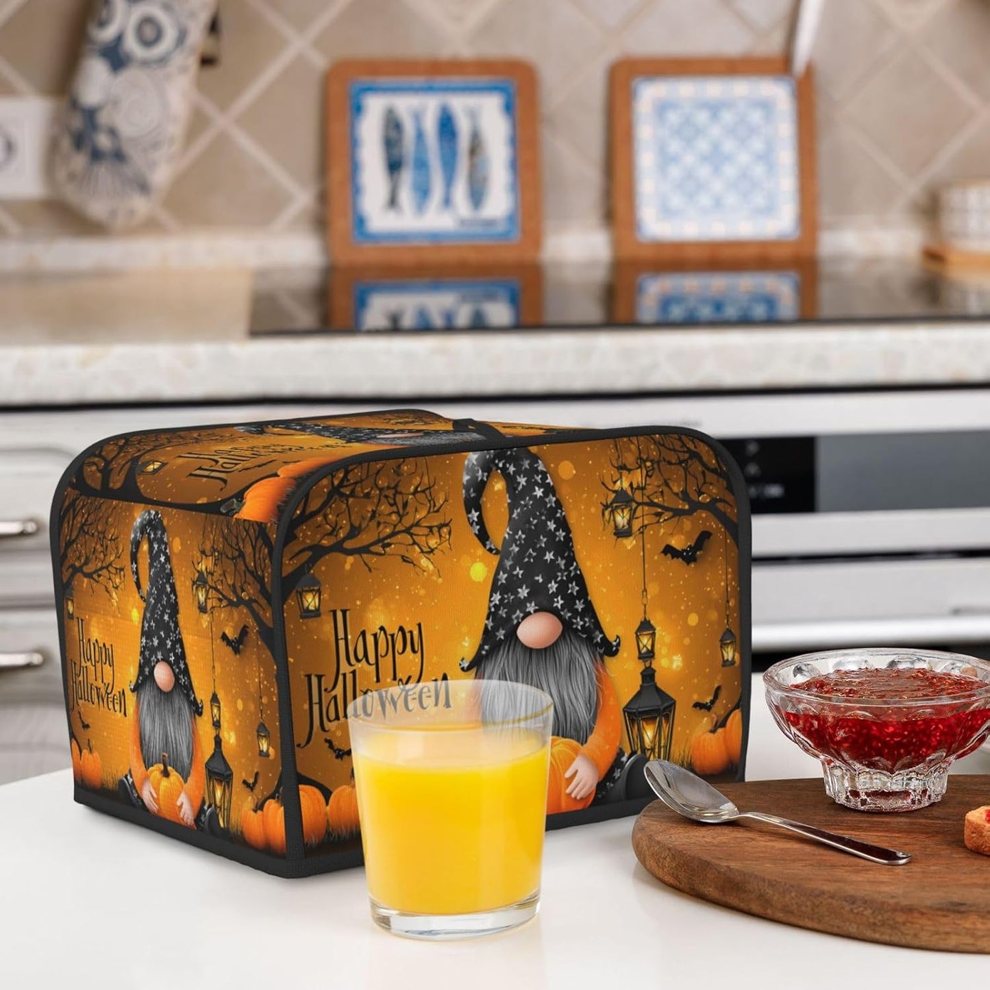 Toaster Cover 4 Slice Pumpkin Gnome Halloween Night Kitchen Small Appliance Covers with Pockets Dust and Fingerprint Protection