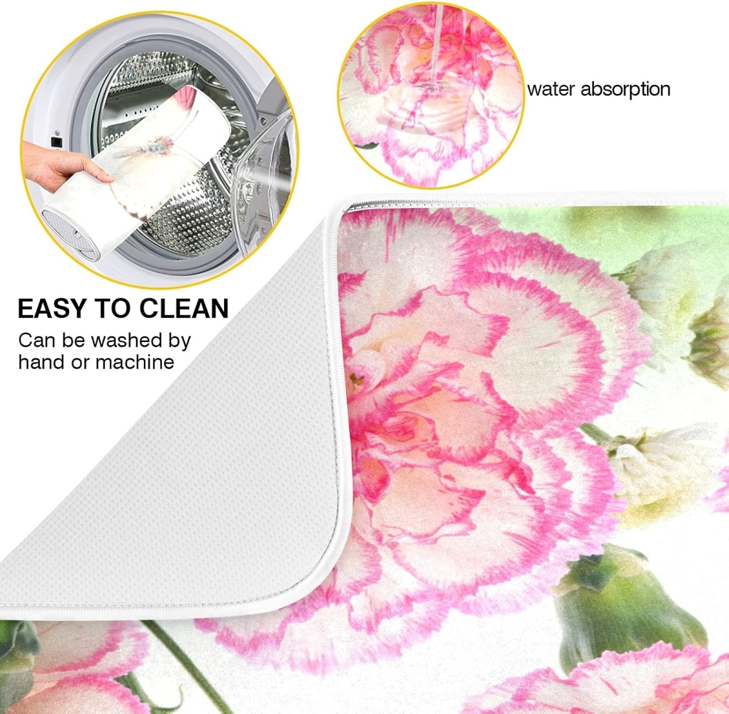 Dish Drying Mat for Kitchen Counter 18 x 24 Inch Pink Roses Butterfly Super Absorbent Microfiber Dish Drainer Rack Mats Soft Heat Resistant Drying Protector Pad