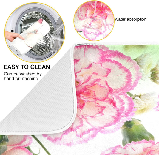 Dish Drying Mat for Kitchen Counter 18 x 24 Inch Pink Roses Butterfly Super Absorbent Microfiber Dish Drainer Rack Mats Soft Heat Resistant Drying Protector Pad