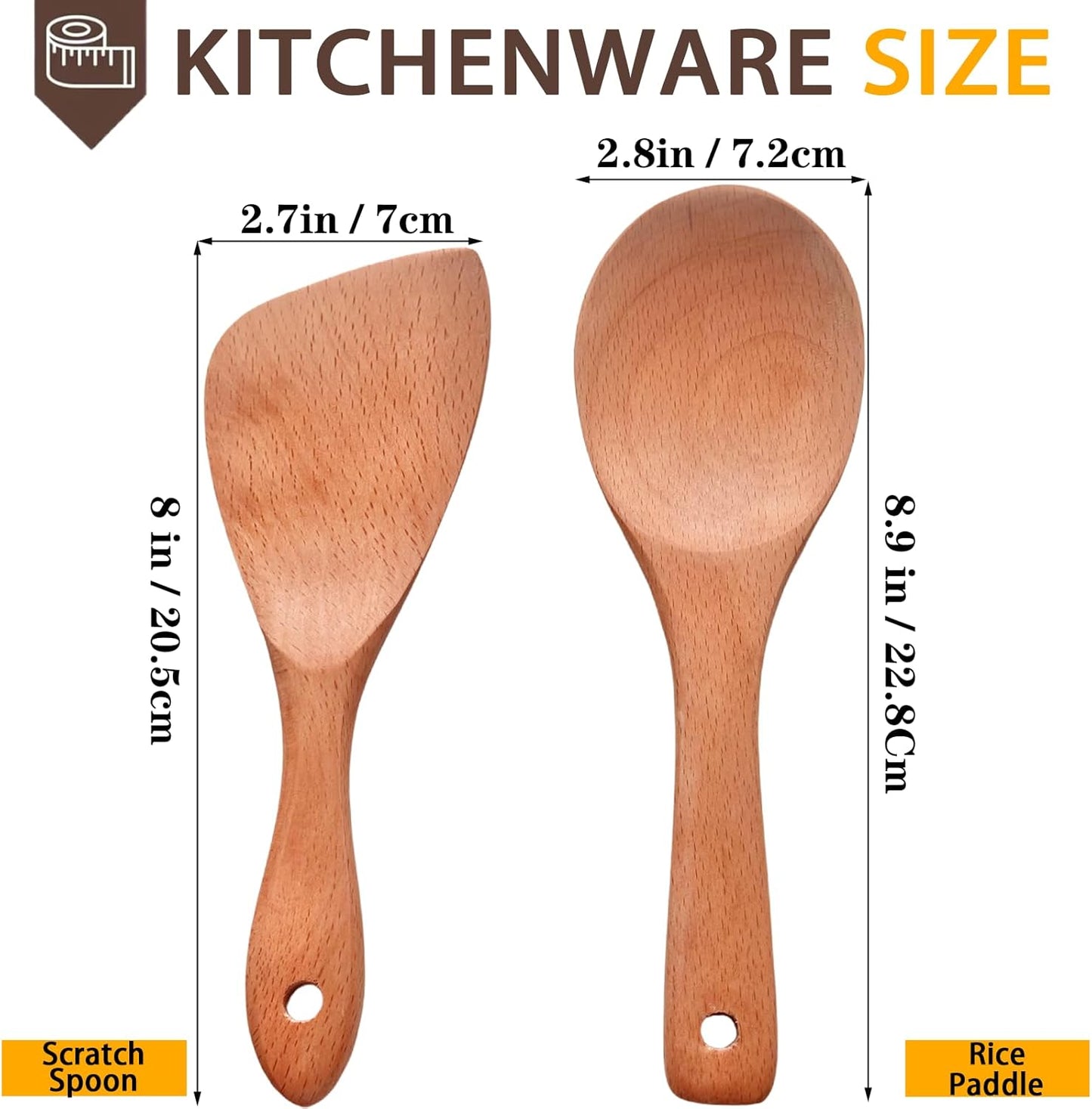 Wooden Rice Paddle Nonstick Rice Spoon Wooden Spatula for Cooking Sushi Rice Paddle for Rice Potato, 8.9" x 2.9"