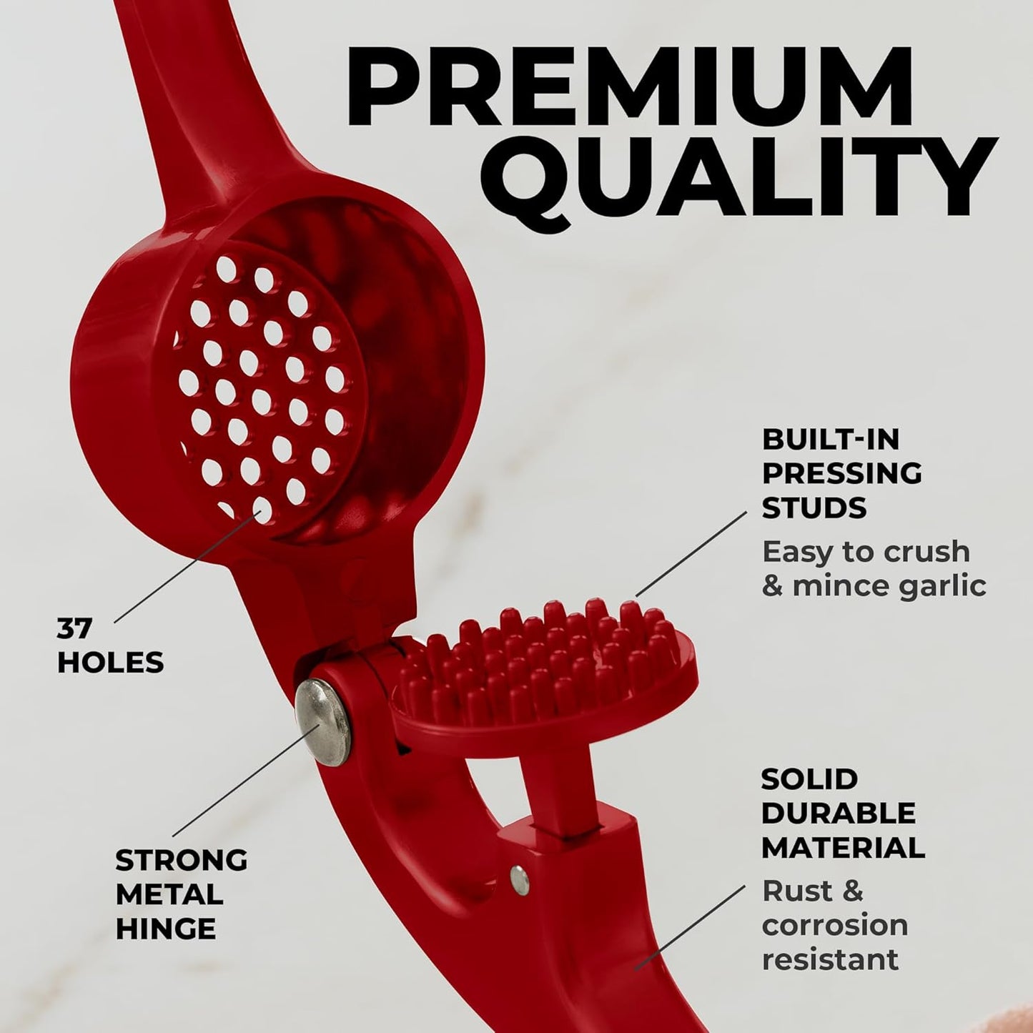 Zulay Kitchen Premium Garlic Press - Durable Garlic Masher with Soft, Easy to Squeeze Handle - Garlic Mincer Tool - Sturdy Easy to Clean Garlic Crusher (Red)