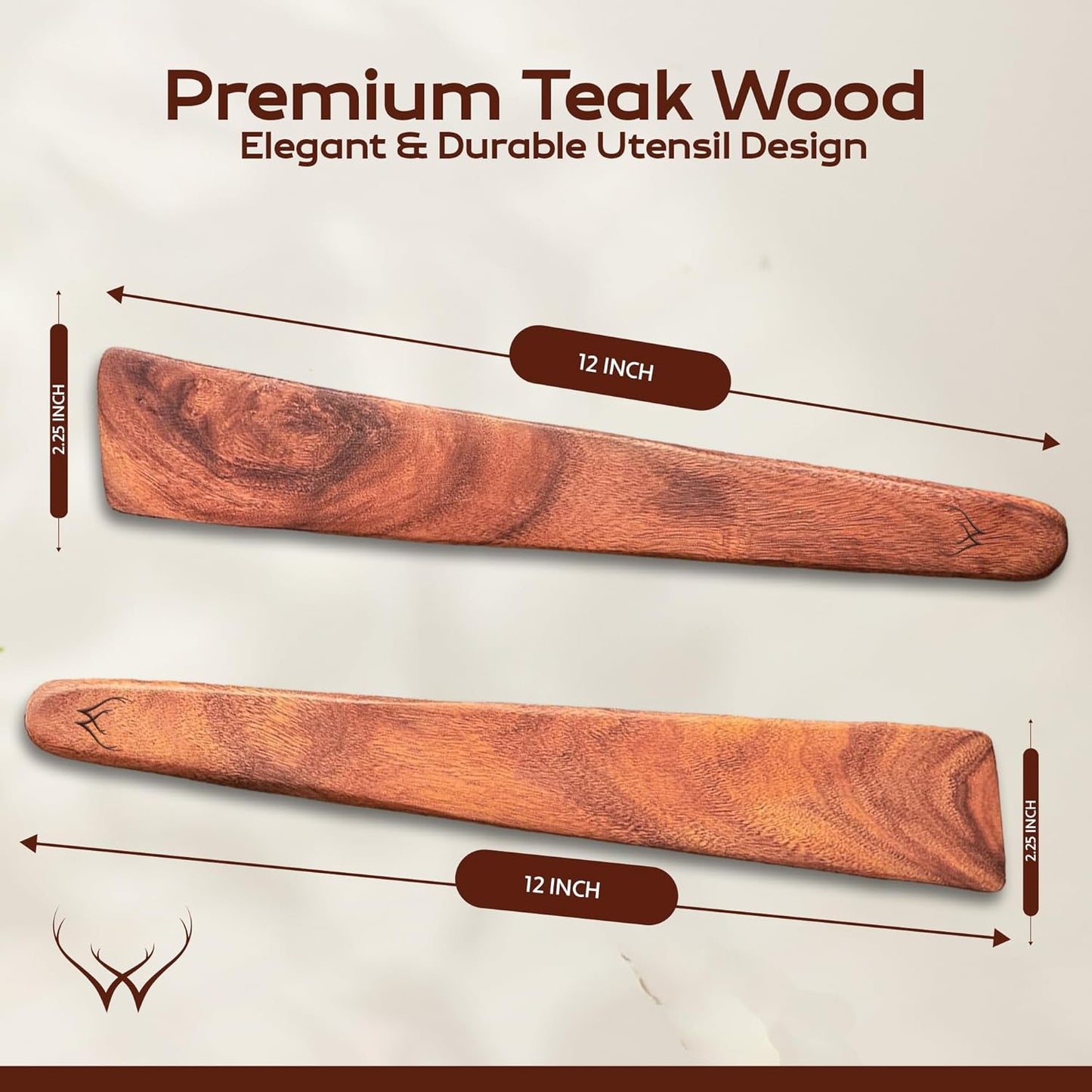 Wooden Spatulas for Cooking - 12 Inch Handmade Set of 2 Spatulas, Wood Turner, Teak Spatula, Turner for Pancake, Flat Egg - Spurtles Kitchen Tools Wooden & Flat wooden spoon (2PC Spatula)