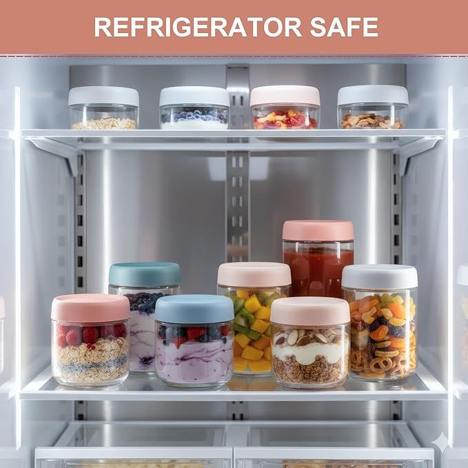 CATIFLIN 6-Pack Overnight Oats Containers with Lids, 16oz & 10oz Glass Mason Jars, Airtight Wide-Mouth Food Storage Containers for Meal Prep, Yogurt, Salad, Snacks, Chia, and Baby Food