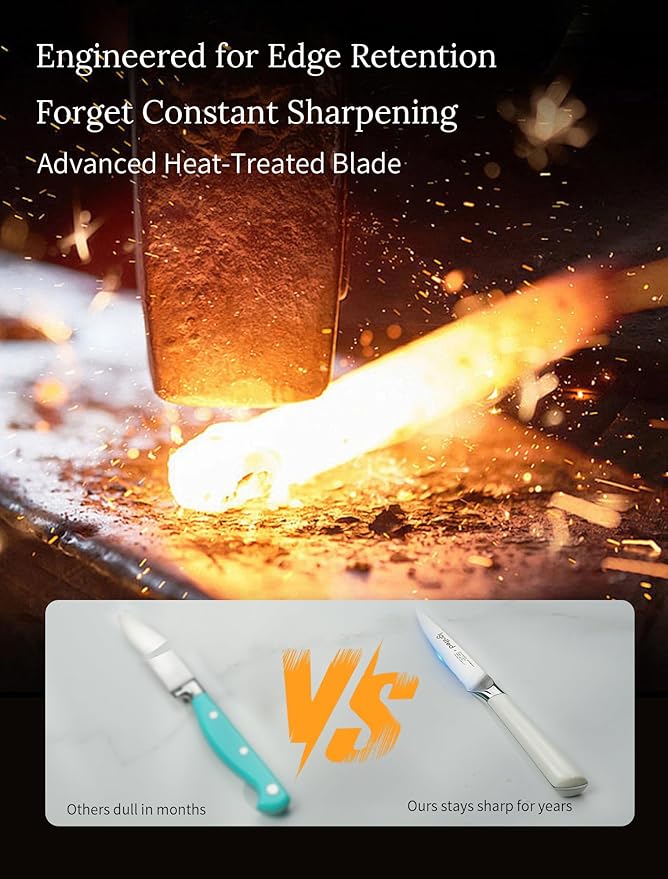 3.5 Inch Paring Knife – German Stainless Steel, Ergonomic Ivory White Handle, Minimalist Small Kitchen Knife for Peeling & Cutting, Ideal Gift for Chefs, Cooks