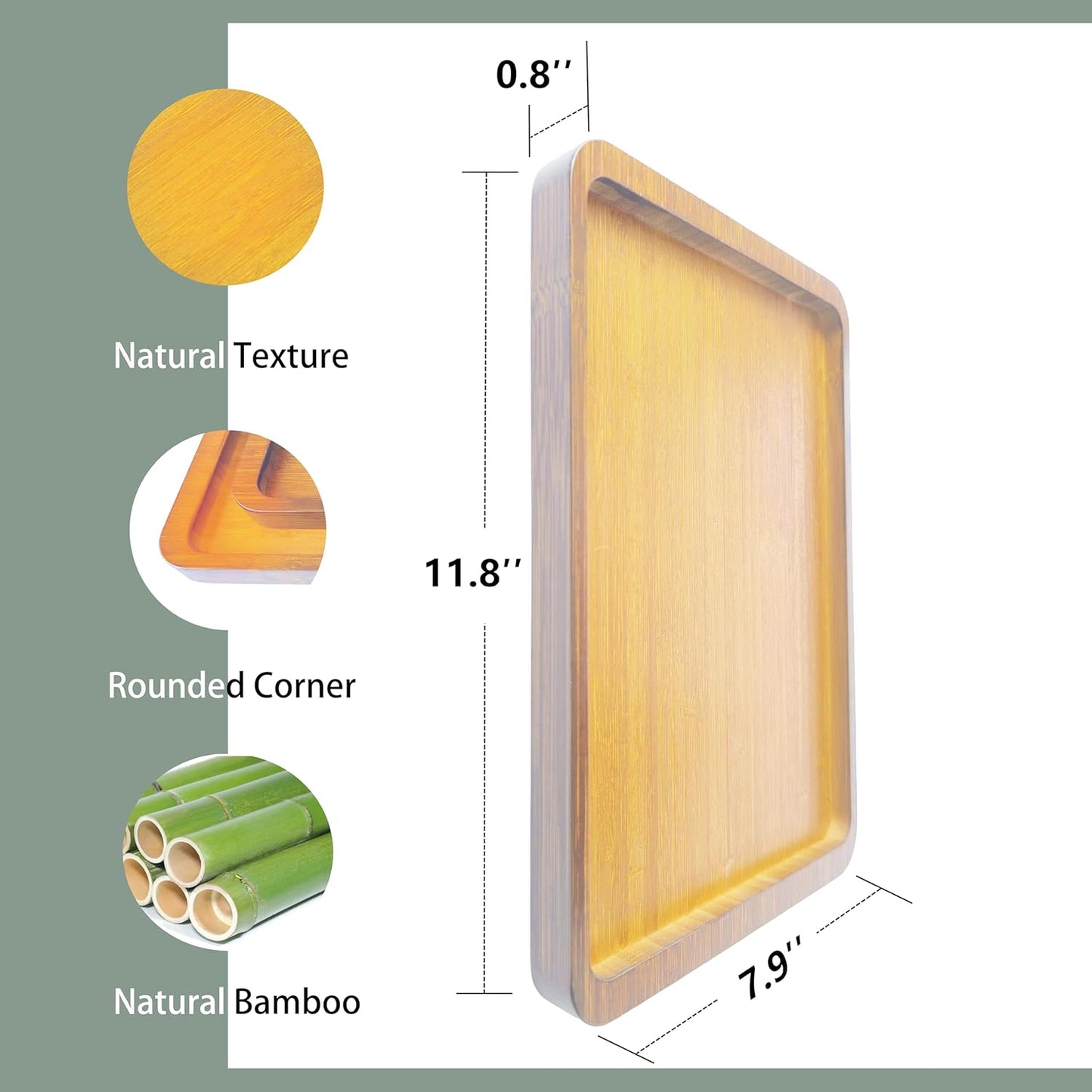 Bamboo Serving Tray - Small Wood Serving Tray, Breakfast in Bed, Coffee Table, Dinner & bar - Decorative Bed Table Tray for Kitchen or Bedroom (11.8" x 7.9" x 0.8")