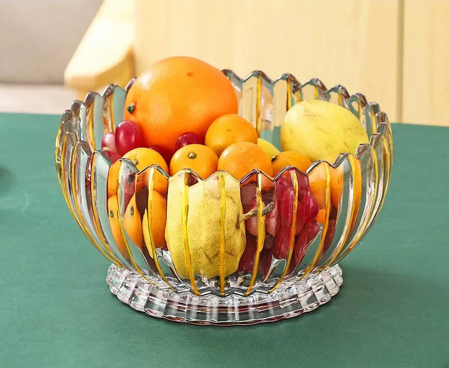 MAGCOLOR Hand painted Gold Round Crystal Glass Fruit Bowl-8.7inch Diameter, Footed Bowl,Elegant Decorative Fruit/Candy Bowl.