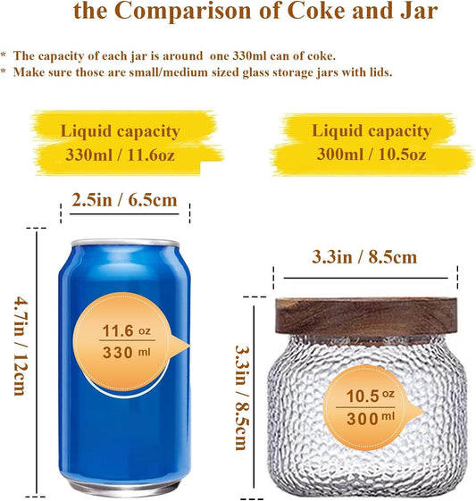 Viovian 10 OZ Glass Jar with Lid Food Vintage Decorative Glass Storage Jars Coffee Nuts Canister Anti-Slip Kitchen Container for Sugar Candy Cookie Spice Tea 300ML