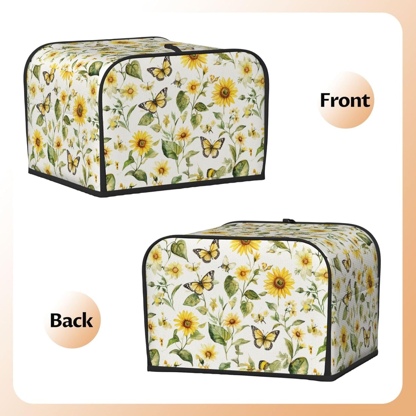 Toaster Cover 4 Slice Watercolor Sunflower Butterfly Kitchen Small Appliance Covers with Pockets Dust and Fingerprint Protection