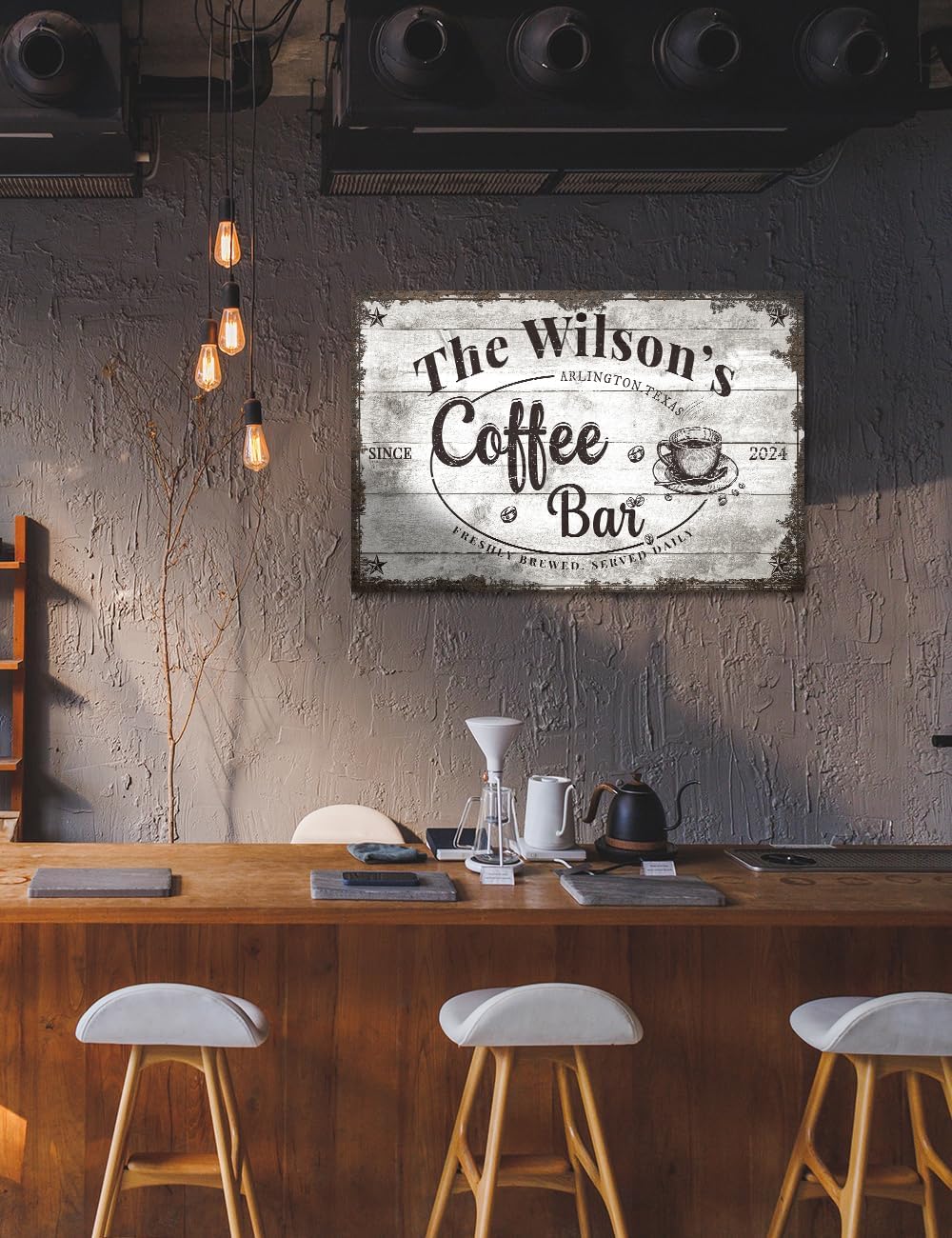 IPIC - Custom Coffee Bar Sign, Large Personalized Canvas Wall Art with Family Name, Vintage Coffee Station Wall Decor Gift for Home or Business, Made in USA