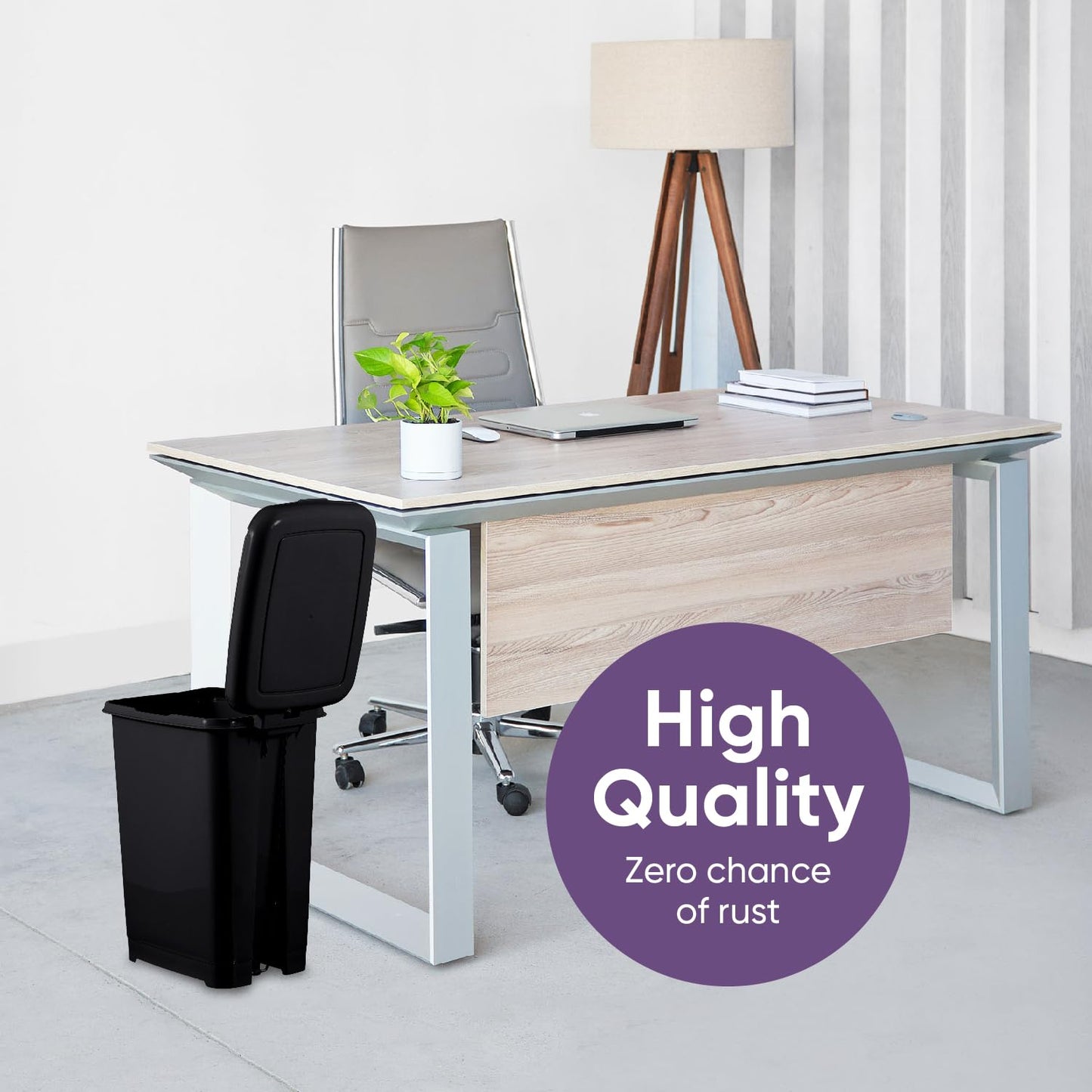 Superio Slim Step On Pedal Plastic Trash Can, Waste Bin for Under Desk, Office, Bedroom, Bathroom, Kitchen (2.5 gal) (Black)