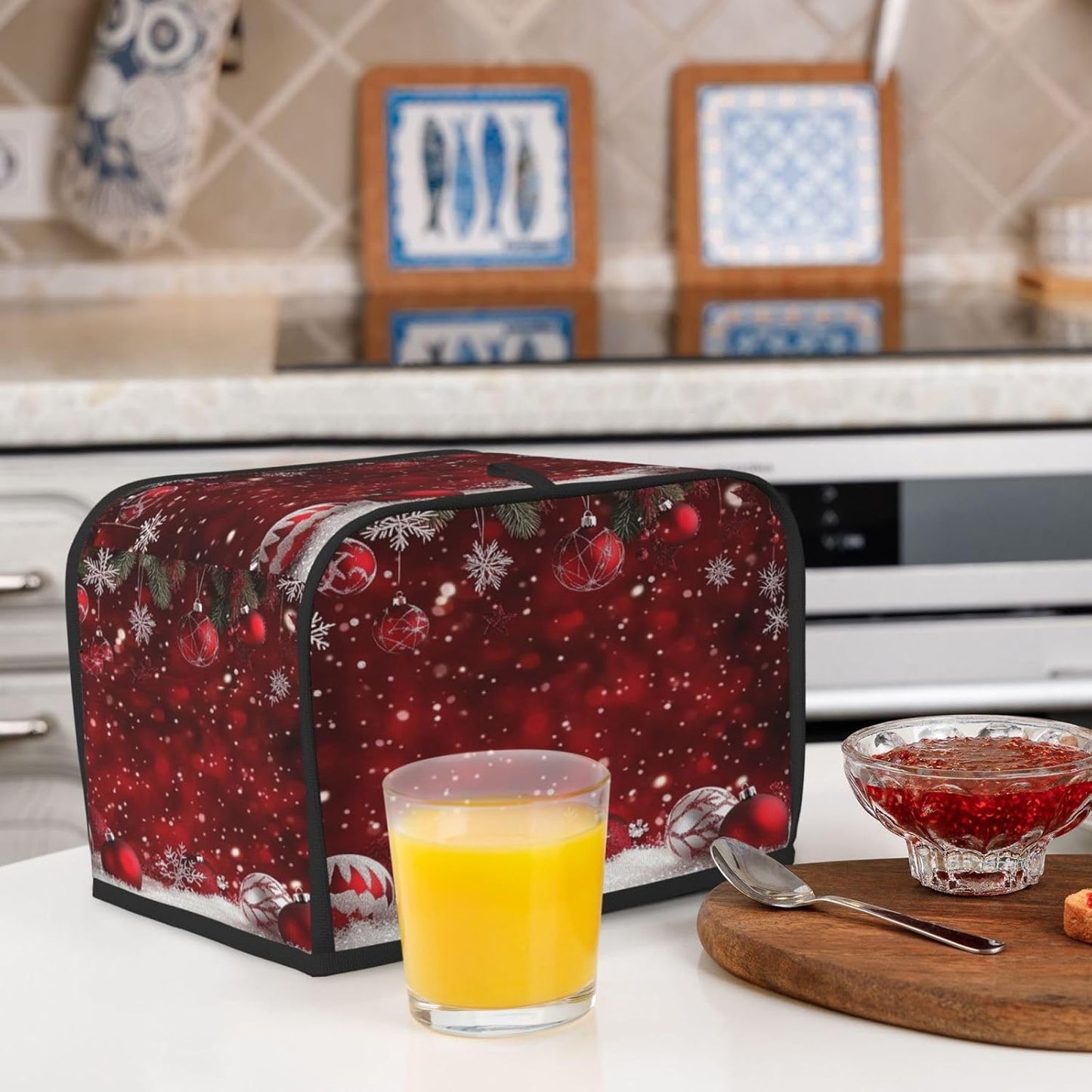 Toaster Cover 2 Slice Christmas Red Ball Winter Kitchen Small Appliance Covers with Pockets Dust and Fingerprint Protection