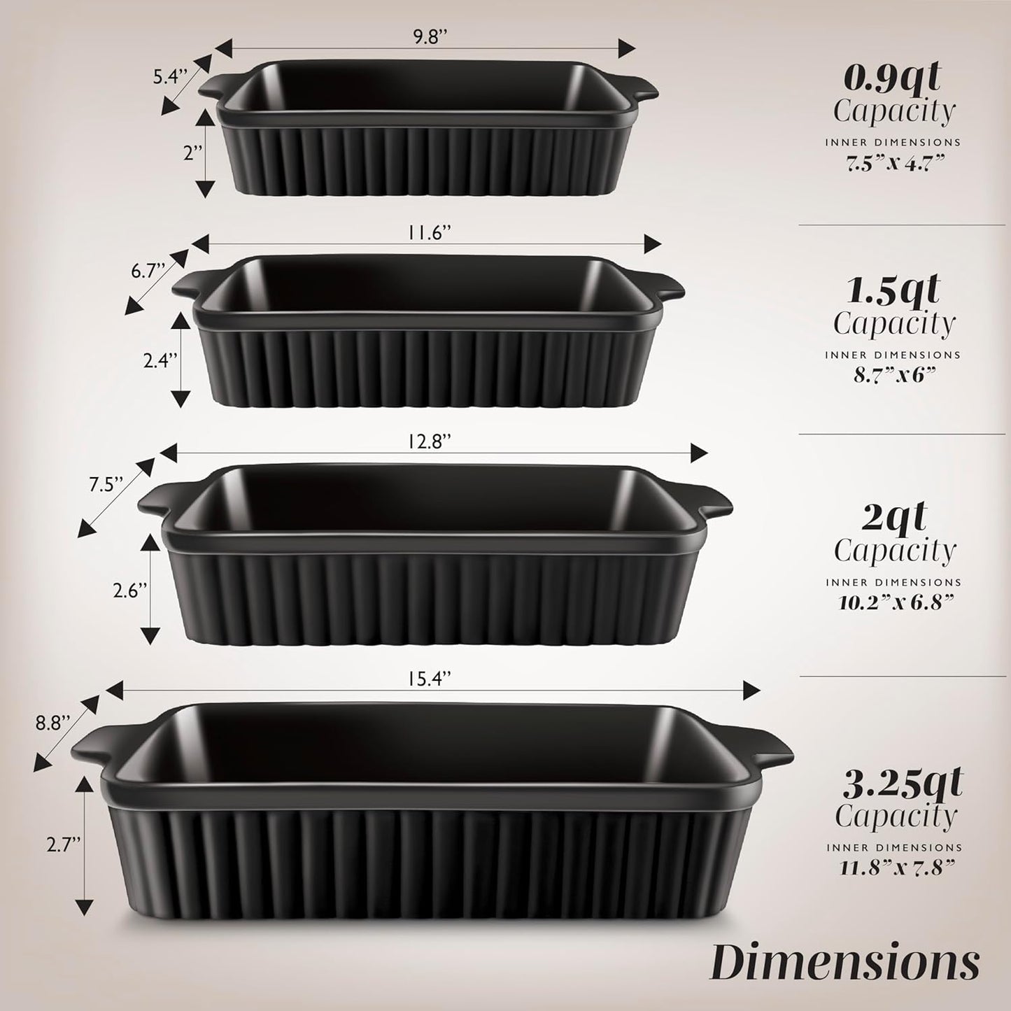 COOK WITH COLOR Casserole Dishes for Oven, Porcelain Baking Dishes, Ceramic Bakeware Sets of 4, Rectangular Pans Handles for Baking Cake Kitchen