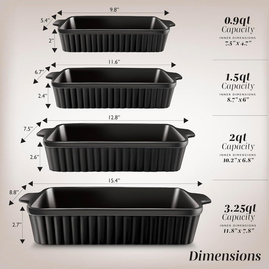 COOK WITH COLOR Casserole Dishes for Oven, Porcelain Baking Dishes, Ceramic Bakeware Sets of 4, Rectangular Pans Handles for Baking Cake Kitchen