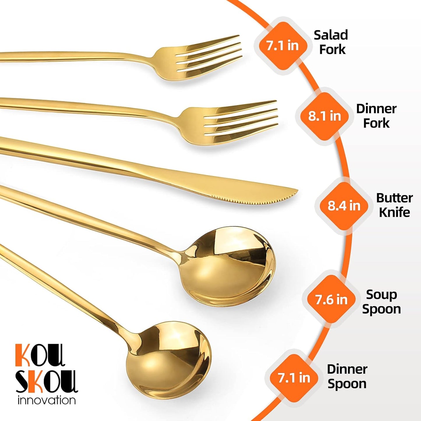 Mirror Gold Silverware Set, 40-Piece Flatware Cutlery Sets Service for 8, Mirror Polished Tableware Set, Utensils for Kitchens, Home and Restaurant, Dishwasher Safe