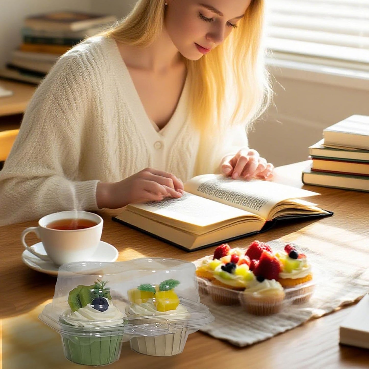 60 Pack of 2-Chamber Plastic Muffin Containers, Disposable Transparent Cupcake Container, Stackable Cake Stand, High Top Cupcake Stand For Cupcakes And Pancakes, BPA Free