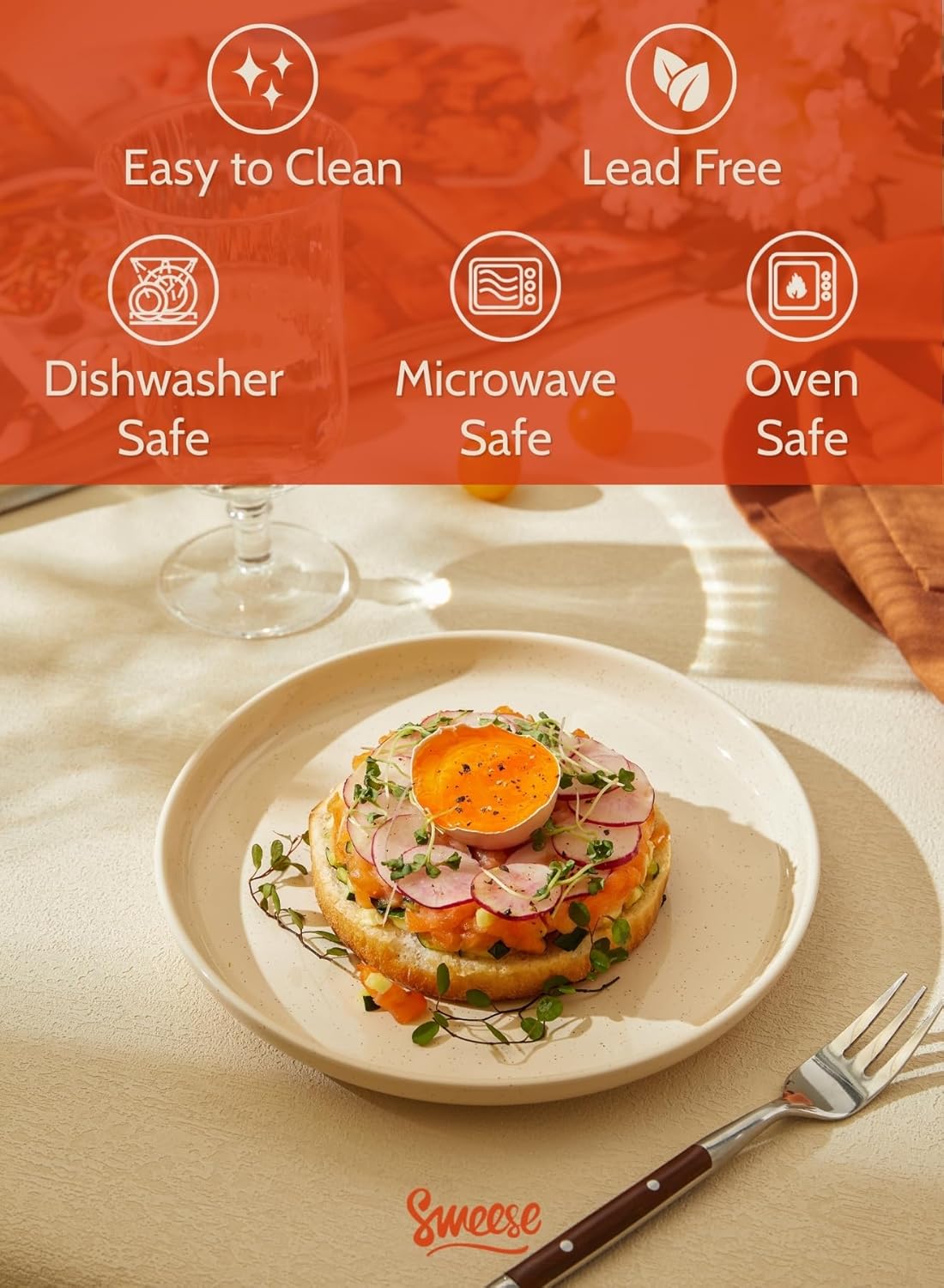 Sweese Porcelain Dessert Plates 7.4 Inch - Set of 6 Beige Salad Plates, Microwave Dishwasher Safe, Elegant for Appetizers