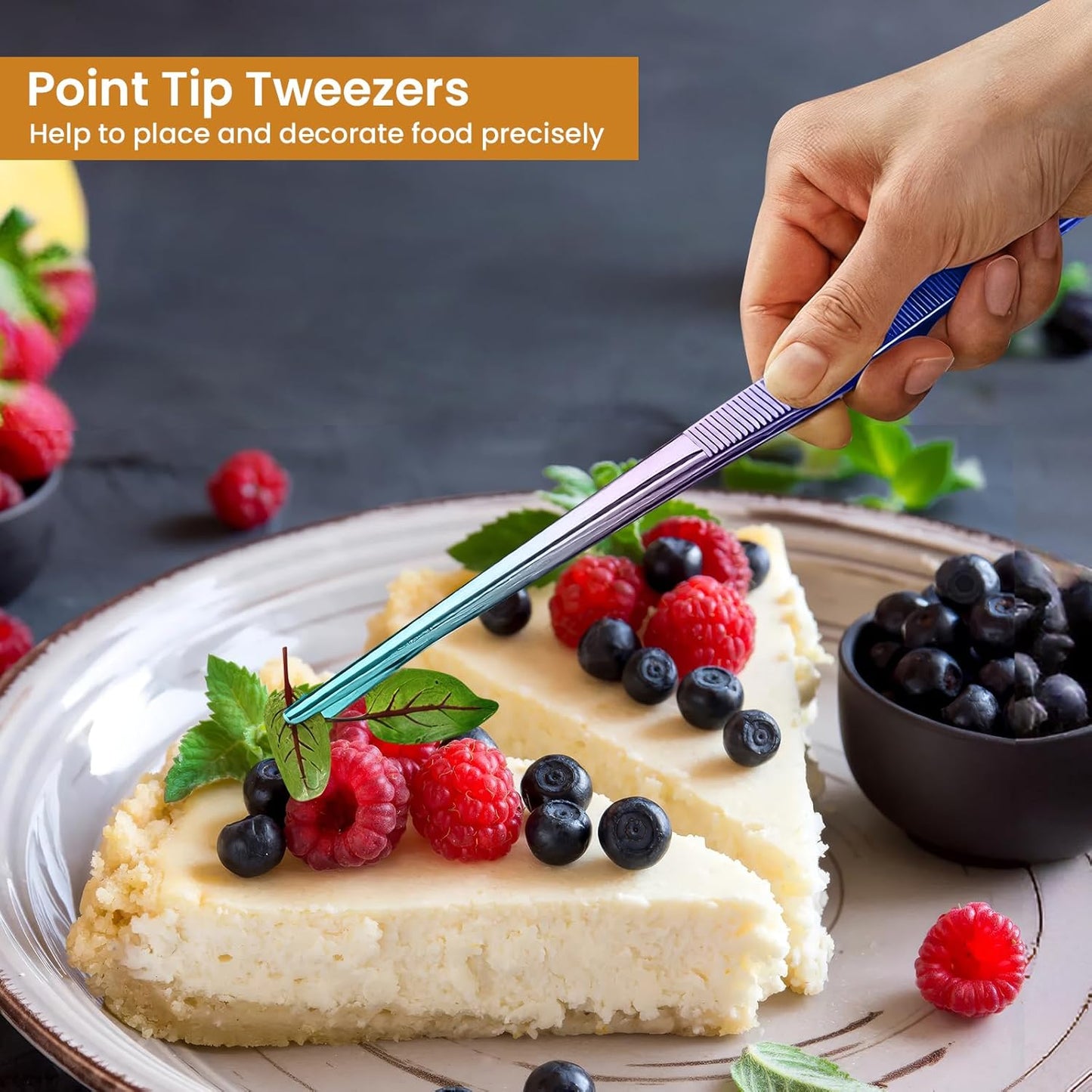 GEEKHOM 2 Pcs 12" Colorful Cooking Tweezer Tongs, Non-Slip Grip Stainless Steel Tweezers for BBQ, Kitchen, Serving, Salad & Pasta