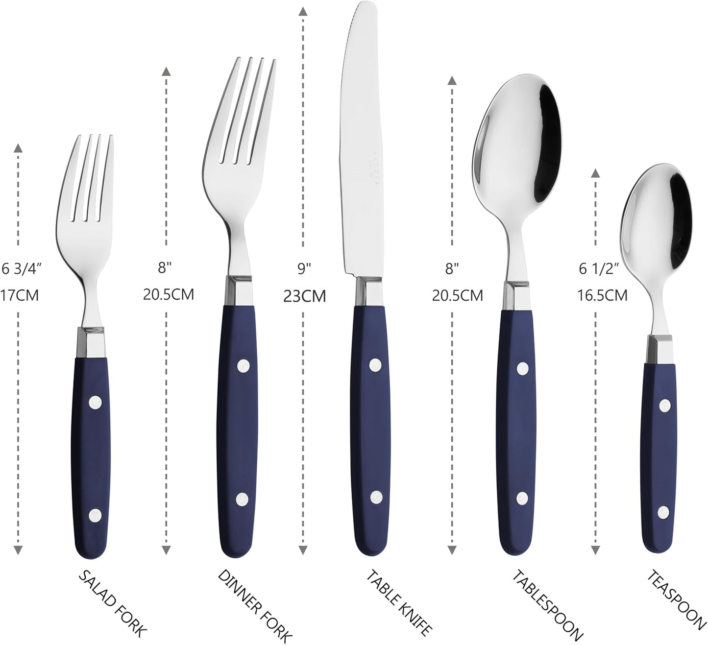 ANNOVA Silverware Set, Retro/Rivet Colorful Stainless Steel Tableware Kitchen Flatware Set Utensils, Includes Dinner Knives, Forks, Spoons, Salad Forks & Dessert Spoons (Navy Blue, 20 Pieces)