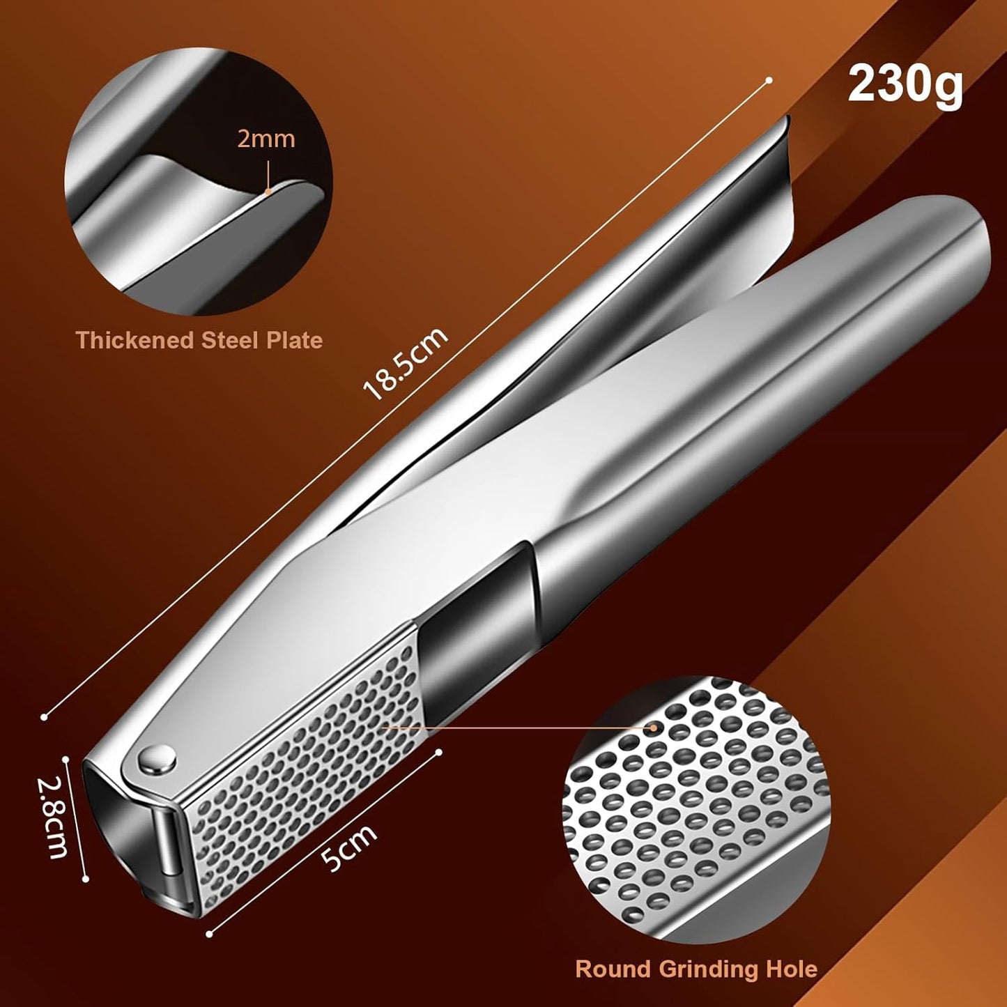 Stainless Steel Garlic Press, Premium Garlic Crusher - Leak-Proof, Easy to Clean, Rust-resistant, Dishwasher Safe!