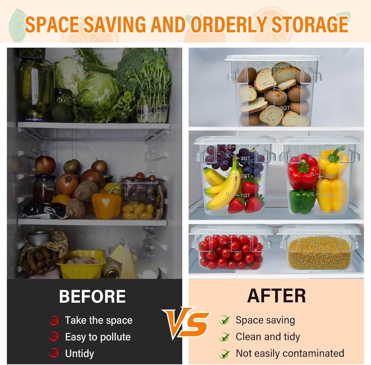 Food Storage Container with Lid (2 Pack 2Qt),Square Commercial Containers with Scales and Handles Polycarbonate Clear Food Storage for Kitchen Proof Dough Marinating Meat Fruits Vegetables