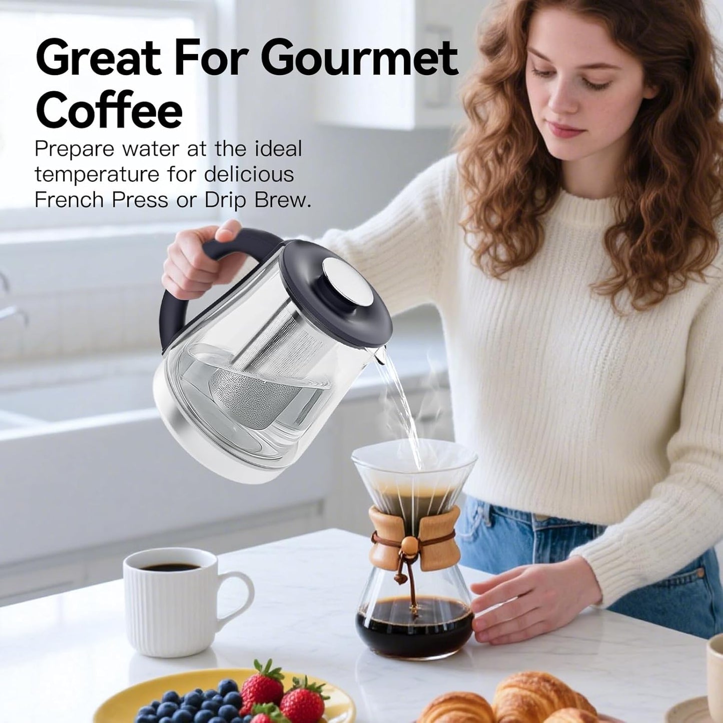 Electric Kettle With Infuser, 1.5L Electric Tea Kettle With Temperature Control, 1200W Fast heating for Pour Over Coffee, Brew Tea, Boil Hot Water, BPA-Free, Easy to Clean G888B