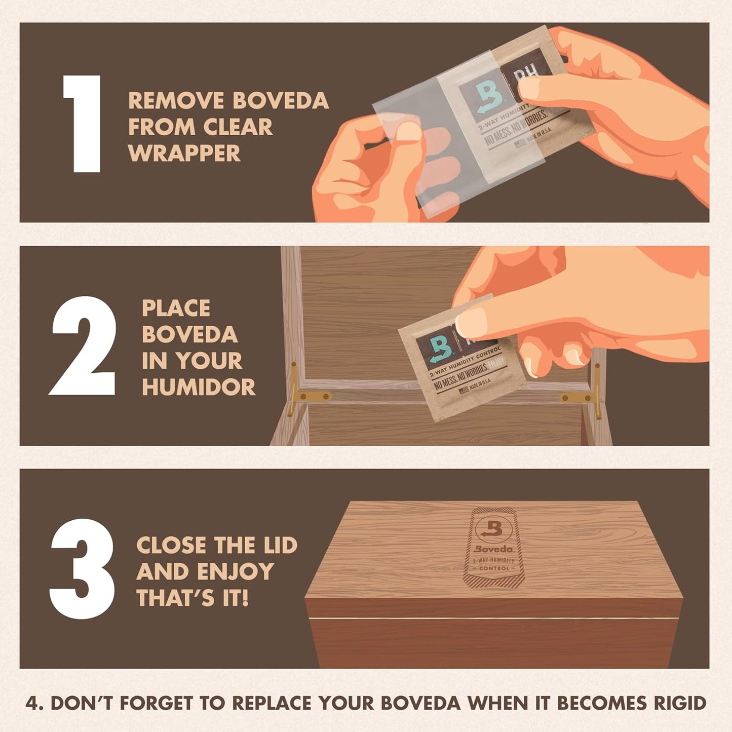 Boveda 65% Two-Way Humidity Control Pack for Up to 25 Items – Size 60 – Single – Aging & Long-Term Storage in Plastic & Wood Boxes – Moisture Absorber – Humidifier Pack – Individually Wrapped