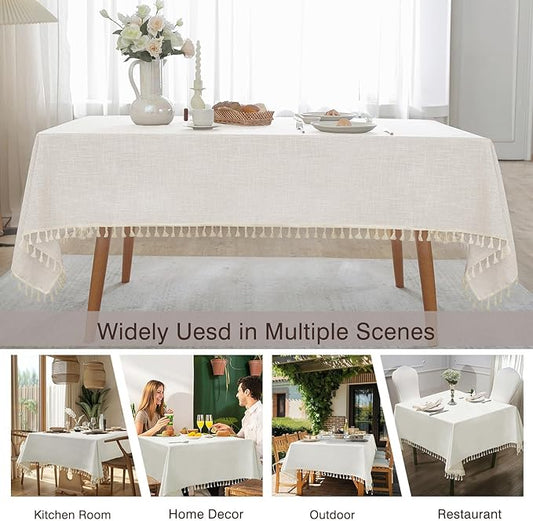 JIALE Textured Tablecloths, Heavy Duty Cotton Linen Farmhouse Table Cloth Rectangle Table, Waterproof Wrinkle-Free Rectangle Tablecloth for Kitchen, Dining, Parties, 55"x55", Ivory