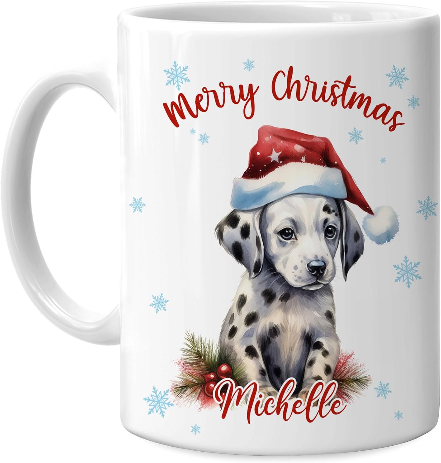 Hyturtle Personalized Gifts Dog Lover - Dalmatian Merry Christmas Custom Name Ceramic Coffee Mug Cup 11oz - Cute Animal Lovers Gifts For Women, Girl kids Family On Birthday, Christmas