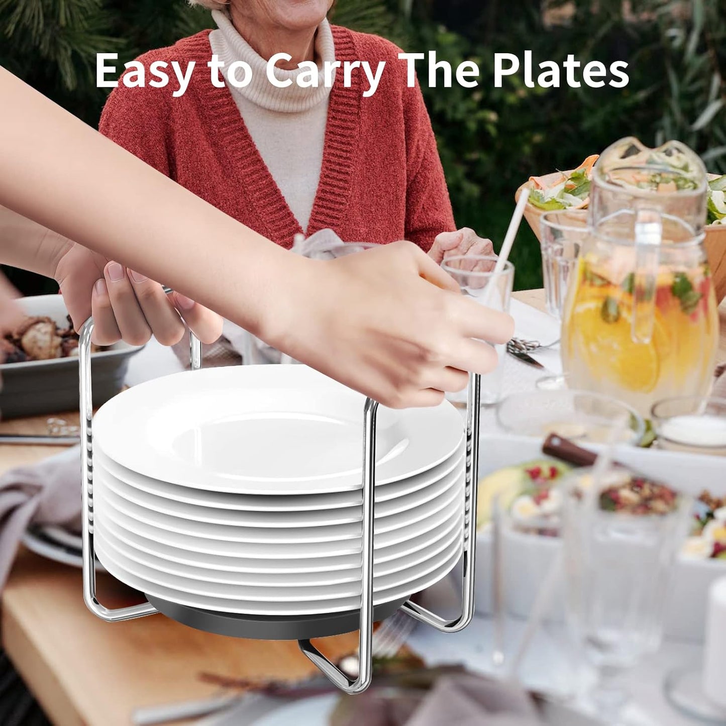 Wisuce Dish Racks for Kitchen Countertop Organizer - Bamboo Plate Holder Adjustable Size | Stainless Steel 304 Portable Handle for Kitchen Drawer Countertop Cupboard Shelf