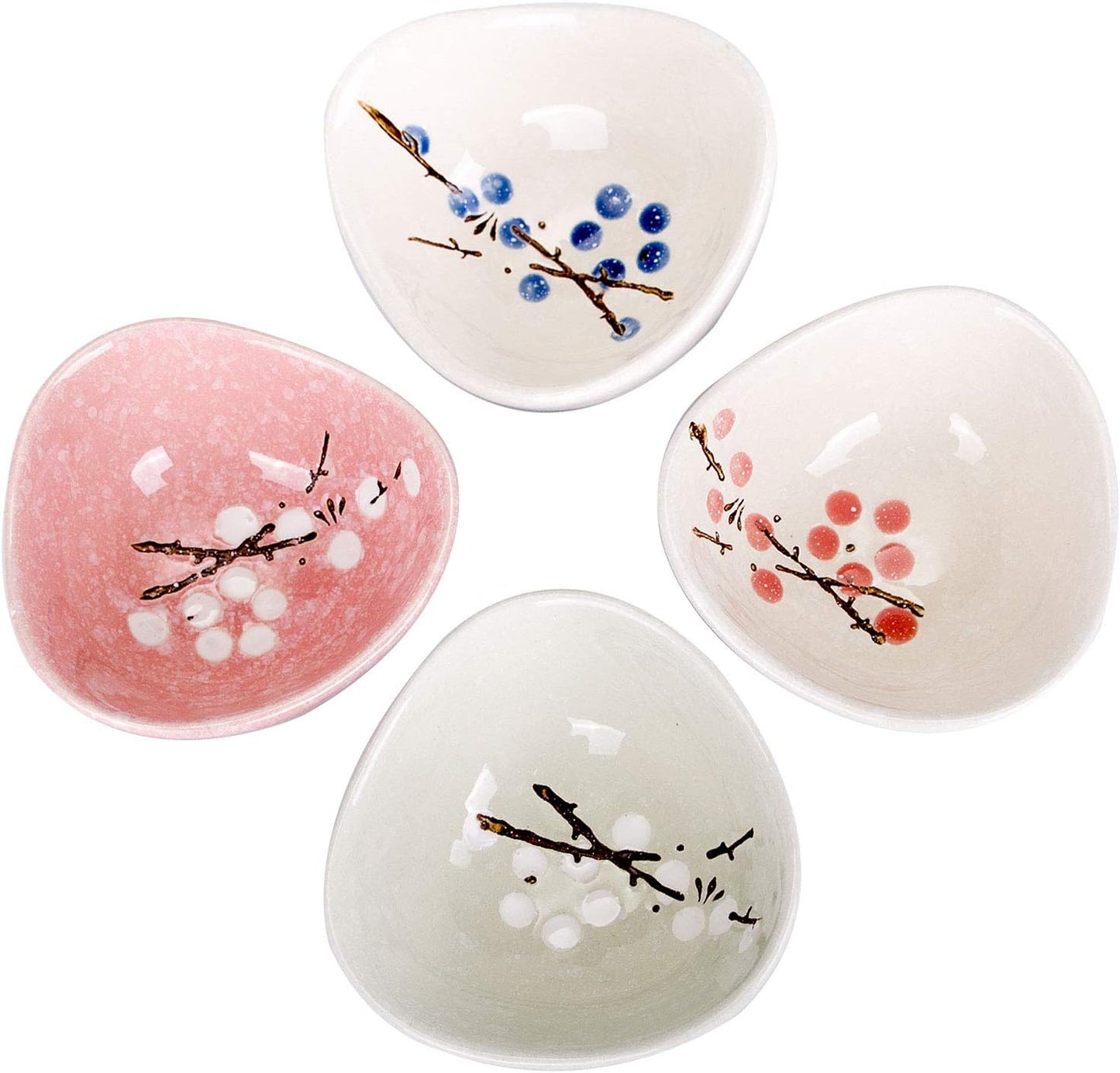 VanEnjoy Ceramic Japanese Dipping Bowl Soy Sauce Seasoning Dishes Soy Dipping Sauce Dishes set of 4, Floral pattern with Flower shape (leaves) (fruit)