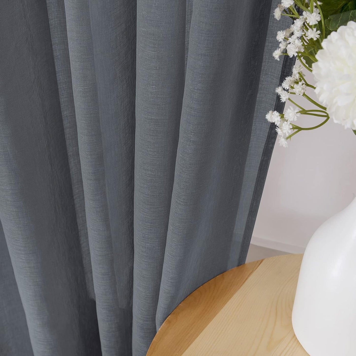 Tollpiz Short Sheer Curtains Linen Textured Bedroom Curtain Sheers Light Filtering Rod Pocket Voile Curtains for Living Room, 54 x 45 inches Long, Dark Grey, Set of 2 Panels