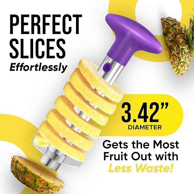 Zulay Kitchen Stainless Steel Pineapple Corer & Slicer + Eye Removal Tool – Heavy Duty Pineapple Cutter with Reinforced Blade – Effortless Pineapple Core Remover & Slicer - Purple